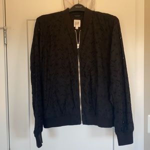 Black Lace /Eyelet Black Bomber Jacket Large T NWT